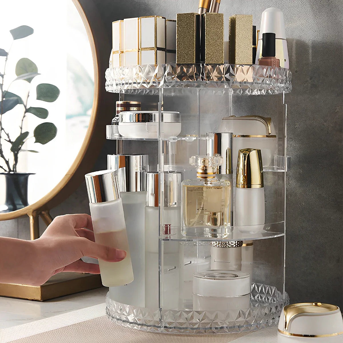 360 Degree Rotation Multi-Functional Cosmetic Organizer Transparent Box - Bforbazaar