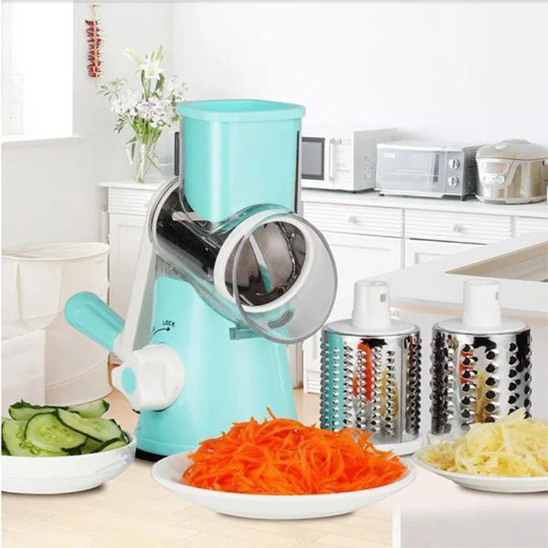 3-In-1 Manual Rotation Vegetable Fruit Slicer & Round Cutter - Bforbazaar