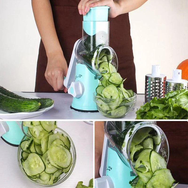 3-In-1 Manual Rotation Vegetable Fruit Slicer & Round Cutter - Bforbazaar