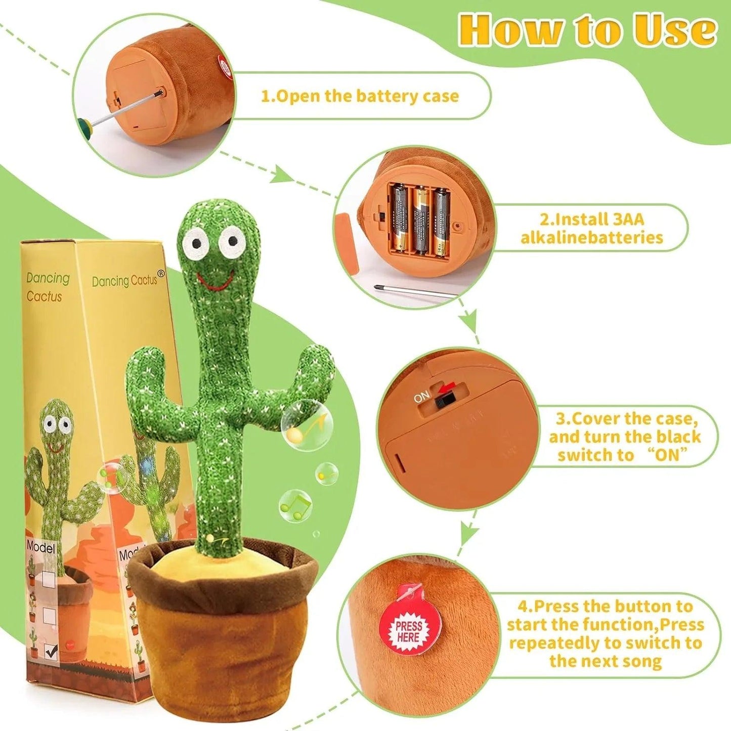 Intelligent Kawaii Cactus Interactive Learning And Musical Toy For Kids - Bforbazaar