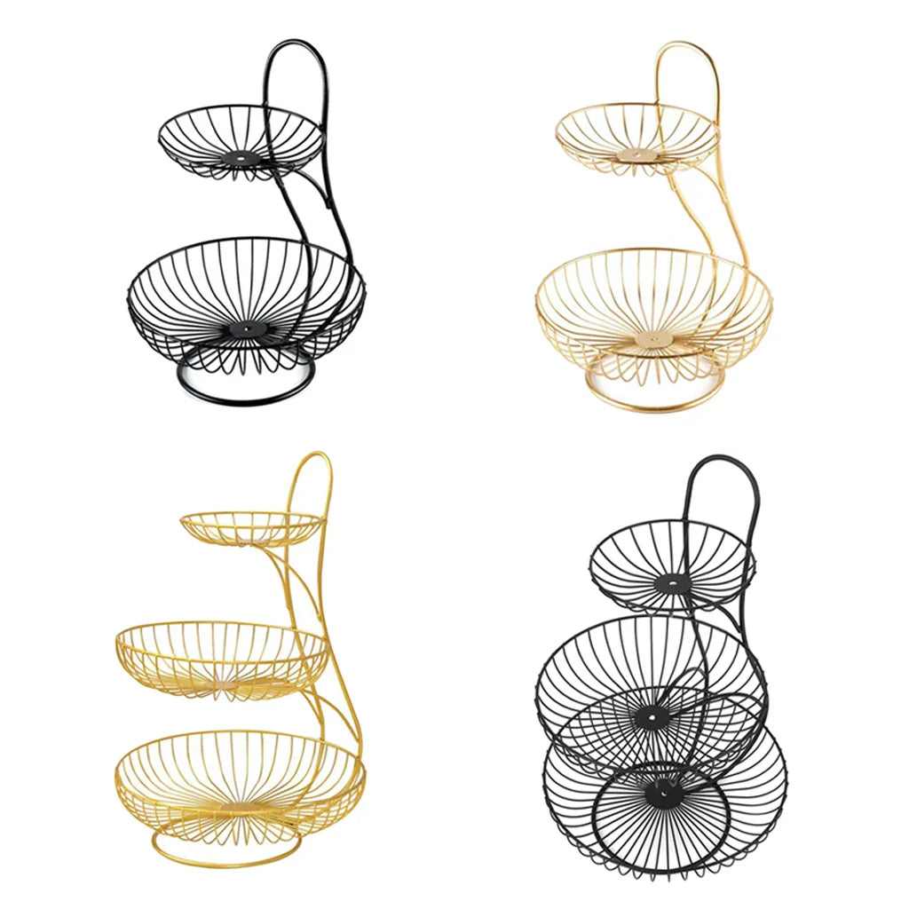Countertop Round Metal Household Fruit Plate Tray Stand & Storage - Bforbazaar