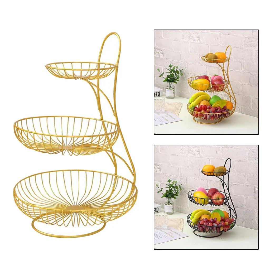 Countertop Round Metal Household Fruit Plate Tray Stand & Storage - Bforbazaar
