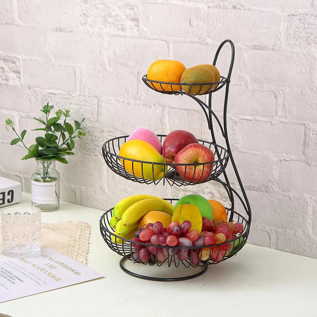 Countertop Round Metal Household Fruit Plate Tray Stand & Storage - Bforbazaar