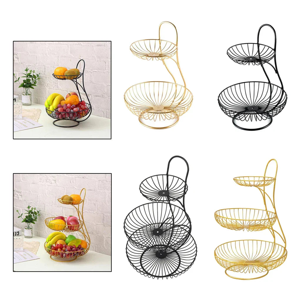Countertop Round Metal Household Fruit Plate Tray Stand & Storage - Bforbazaar