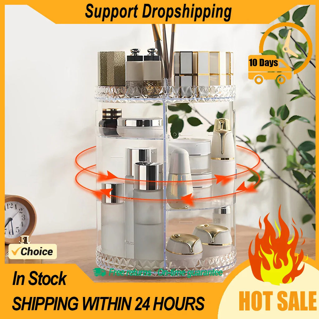 360 Degree Rotation Multi-Functional Cosmetic Organizer Transparent Box - Bforbazaar