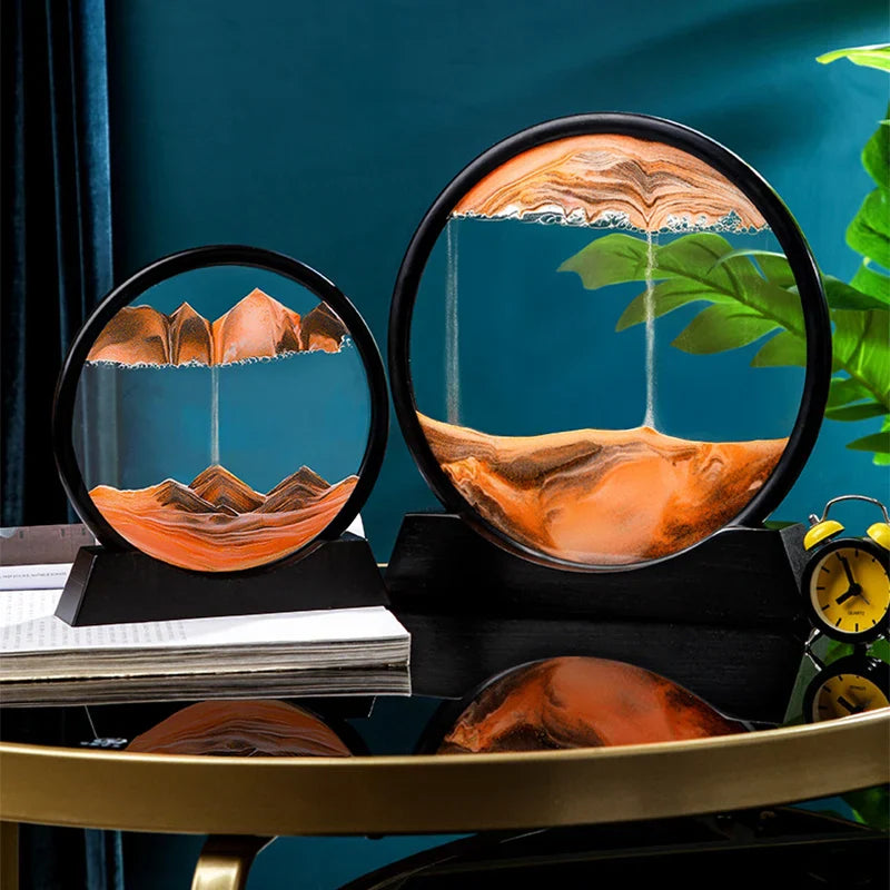 3D Deep Sea Sandscape & Moving Sand Art Picture with Round Glass In Motion Display - Bforbazaar