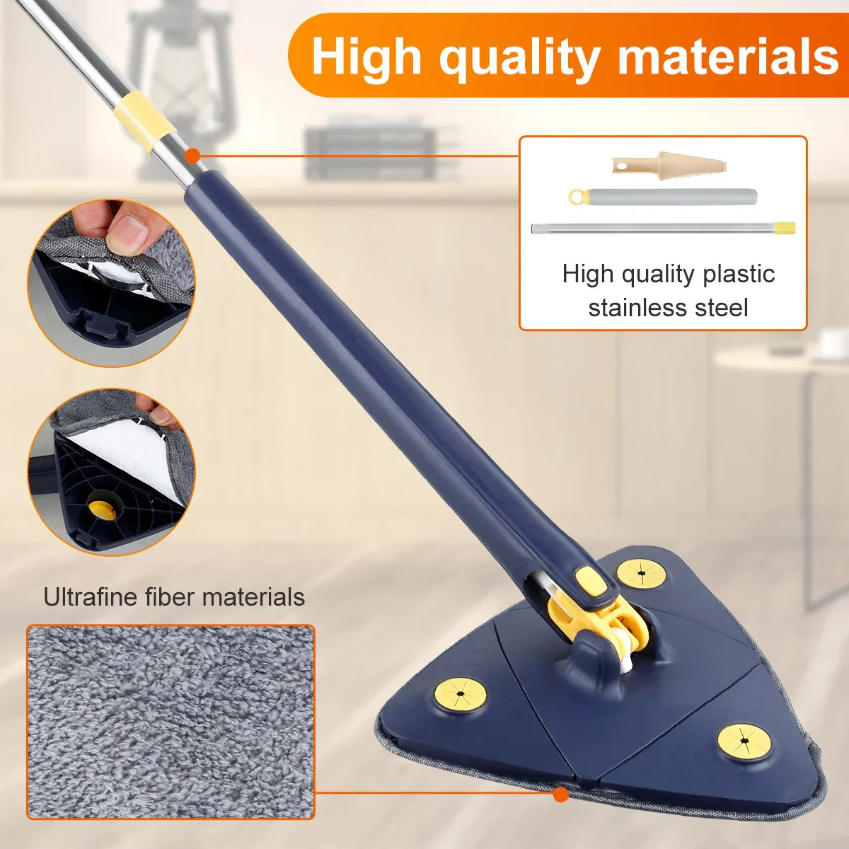 360° Rotatable Self-Wringing Telescopic Triangle Mop - Bforbazaar