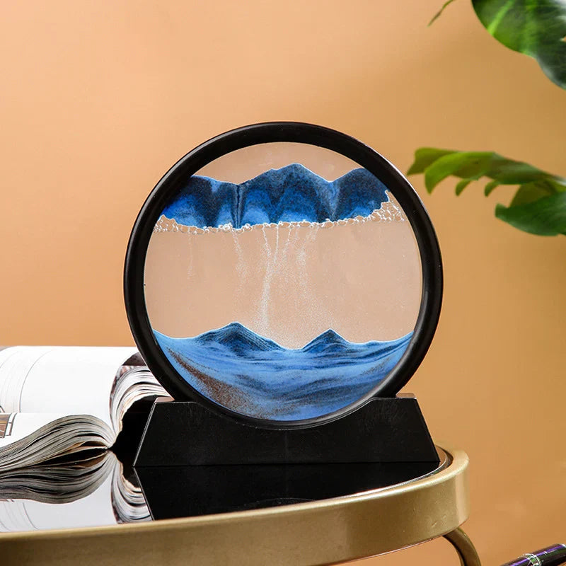 3D Deep Sea Sandscape & Moving Sand Art Picture with Round Glass In Motion Display - Bforbazaar