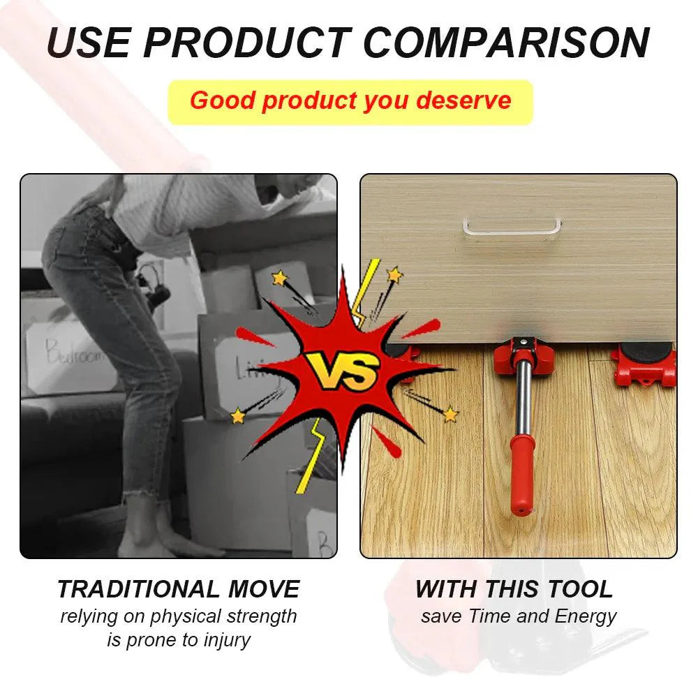 Heavy Duty Furniture Lifter with Wheel Bar - 5Pcs/Set - Bforbazaar