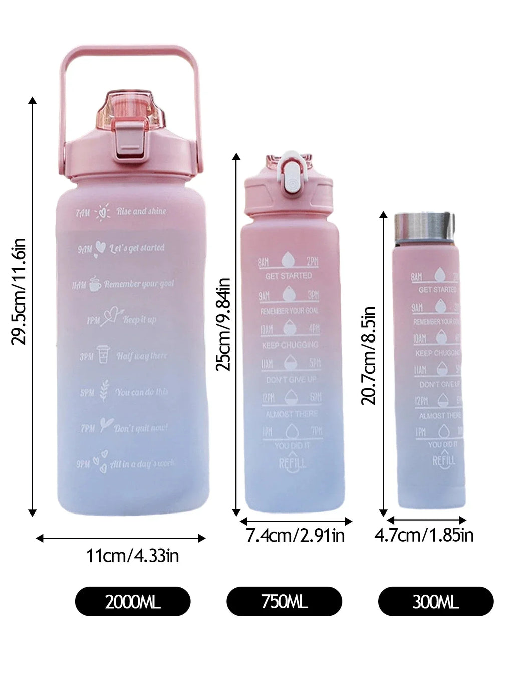 3Pcs Portable, Leak Proof, Gradient Water Bottles Set - Bforbazaar
