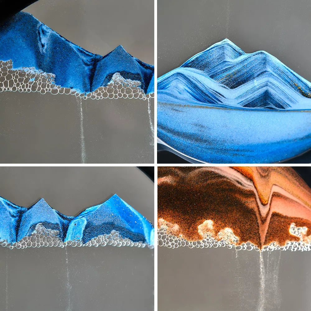 3D Deep Sea Sandscape & Moving Sand Art Picture with Round Glass In Motion Display - Bforbazaar