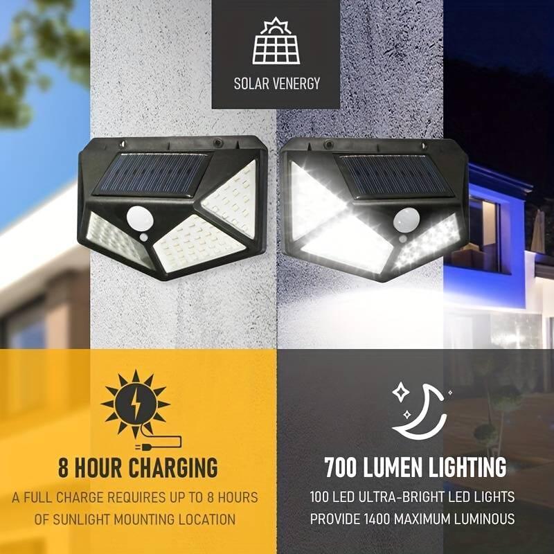 100Led Solar Wall Lamp With Pir Motion Sensor - Bforbazaar
